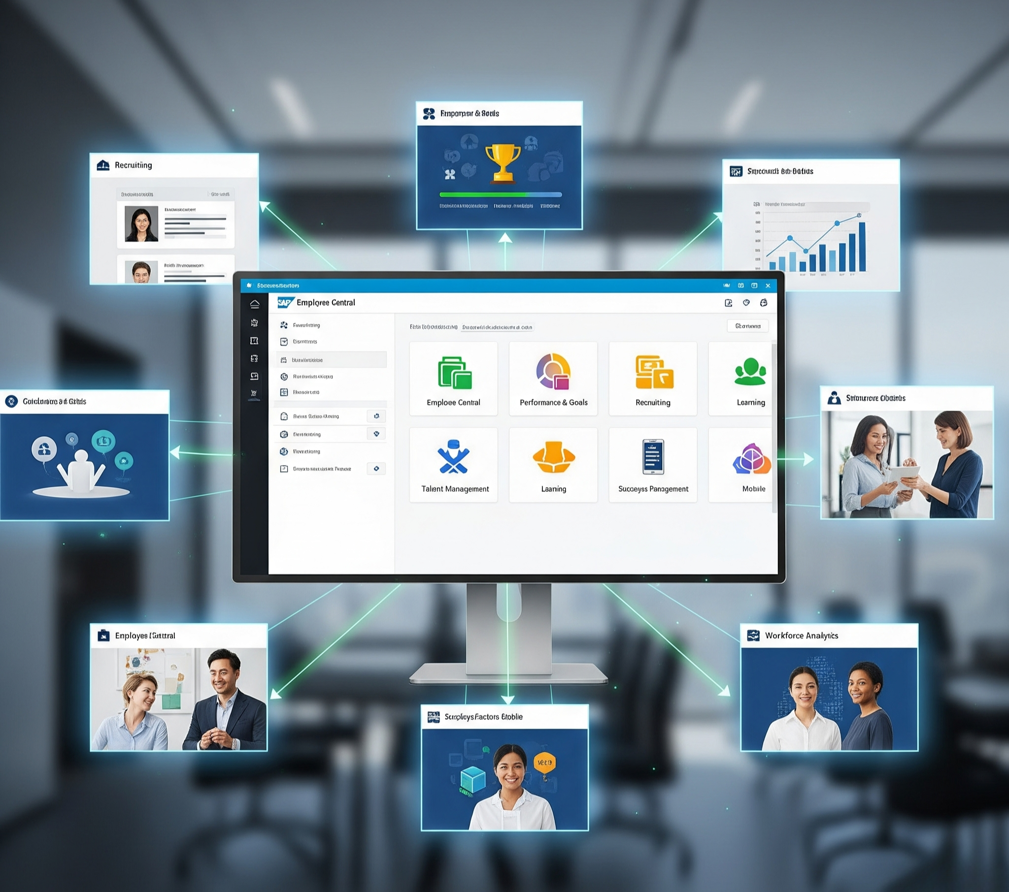 Transform talent acquisition with intelligent job requisitions, advanced candidate screening , and branded career sites that deliver exceptional employee experiences. The integrated onboarding process ensures new hires are productive from day one with personalized journeys and seamless access to organizational knowledge.
